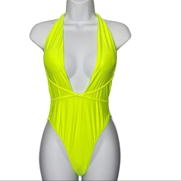 Neon Plunge One Piece Open Back Swimsuit‎ - Picture 2 of 13